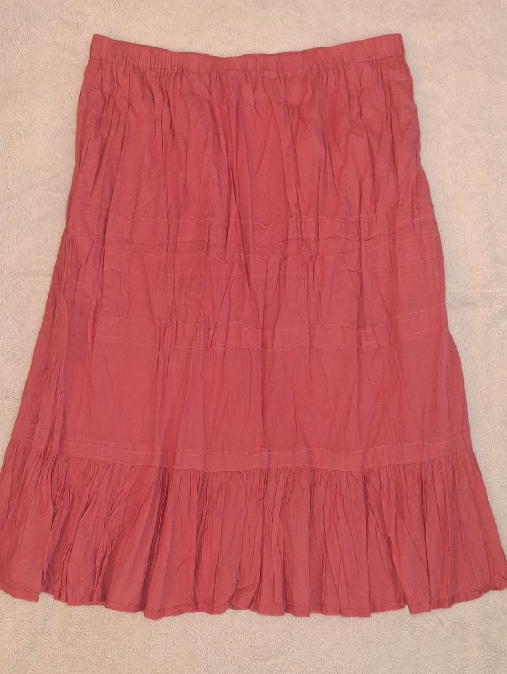Avenue Coral Pink Tiered Midi Skirt